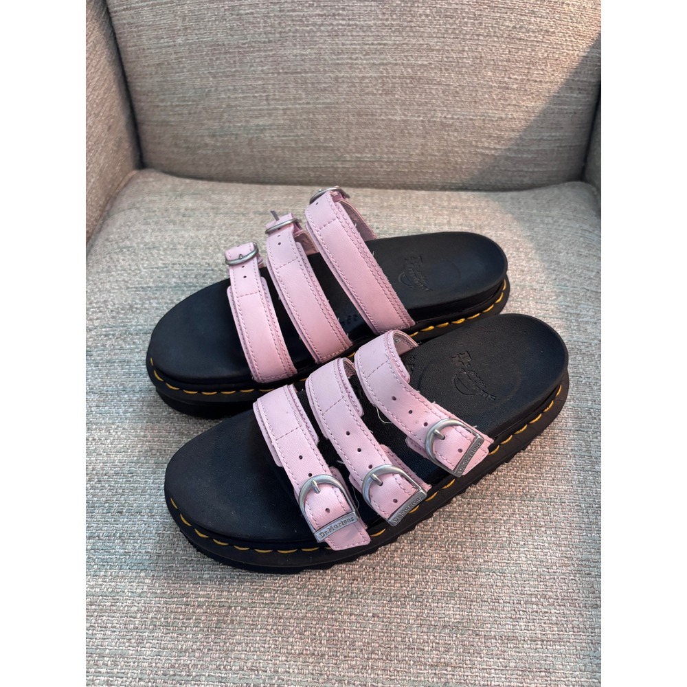 Dr. Martens Blaire Slide Pink Leather Platform Sandals Womens 6 Buckle Straps - Picture 2 of 9